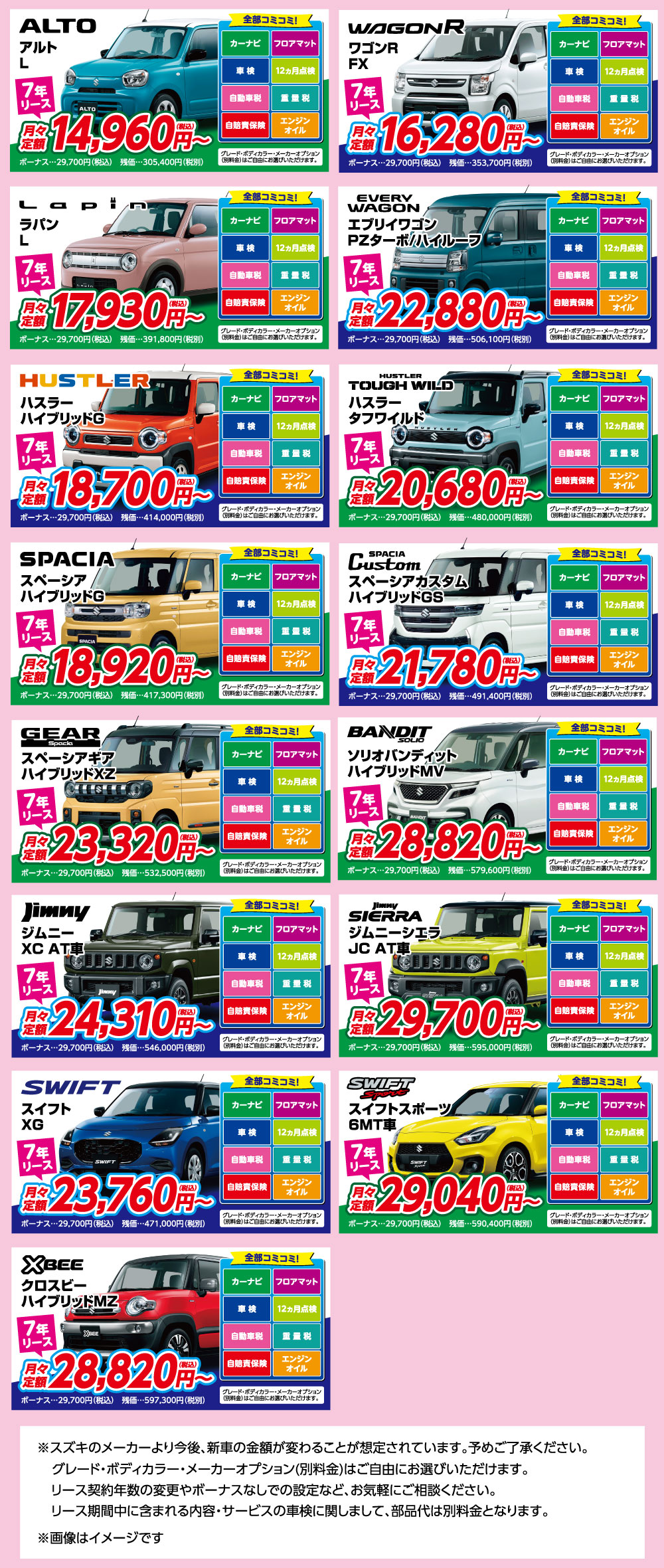 月々一万円台から新車に乗れる車