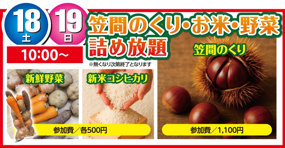 笠間の栗・お米・野菜詰め放題